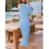 imageZESICA Womens Sexy Ruched Bodycon Midi Dress Long Puff Sleeve Square Neck Backless Cocktail Party Wedding DressesLightblue