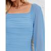 imageZESICA Womens Sexy Ruched Bodycon Midi Dress Long Puff Sleeve Square Neck Backless Cocktail Party Wedding DressesLightblue