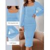 imageZESICA Womens Sexy Ruched Bodycon Midi Dress Long Puff Sleeve Square Neck Backless Cocktail Party Wedding DressesLightblue