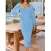 imageZESICA Womens Sexy Ruched Bodycon Midi Dress Long Puff Sleeve Square Neck Backless Cocktail Party Wedding DressesLightblue