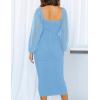 imageZESICA Womens Sexy Ruched Bodycon Midi Dress Long Puff Sleeve Square Neck Backless Cocktail Party Wedding DressesLightblue