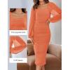imageZESICA Womens Sexy Ruched Bodycon Midi Dress Long Puff Sleeve Square Neck Backless Cocktail Party Wedding DressesOrange