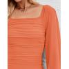 imageZESICA Womens Sexy Ruched Bodycon Midi Dress Long Puff Sleeve Square Neck Backless Cocktail Party Wedding DressesOrange