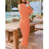 imageZESICA Womens Sexy Ruched Bodycon Midi Dress Long Puff Sleeve Square Neck Backless Cocktail Party Wedding DressesOrange