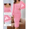 imageZESICA Womens Sexy Ruched Bodycon Midi Dress Long Puff Sleeve Square Neck Backless Cocktail Party Wedding DressesPink