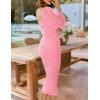 imageZESICA Womens Sexy Ruched Bodycon Midi Dress Long Puff Sleeve Square Neck Backless Cocktail Party Wedding DressesPink