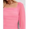 imageZESICA Womens Sexy Ruched Bodycon Midi Dress Long Puff Sleeve Square Neck Backless Cocktail Party Wedding DressesPink