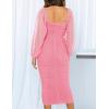 imageZESICA Womens Sexy Ruched Bodycon Midi Dress Long Puff Sleeve Square Neck Backless Cocktail Party Wedding DressesPink