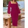 imageZESICA Womens Sexy Ruched Bodycon Midi Dress Long Puff Sleeve Square Neck Backless Cocktail Party Wedding DressesPlum