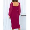 imageZESICA Womens Sexy Ruched Bodycon Midi Dress Long Puff Sleeve Square Neck Backless Cocktail Party Wedding DressesPlum