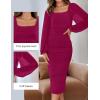 imageZESICA Womens Sexy Ruched Bodycon Midi Dress Long Puff Sleeve Square Neck Backless Cocktail Party Wedding DressesPlum