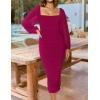imageZESICA Womens Sexy Ruched Bodycon Midi Dress Long Puff Sleeve Square Neck Backless Cocktail Party Wedding DressesPlum