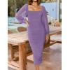 imageZESICA Womens Sexy Ruched Bodycon Midi Dress Long Puff Sleeve Square Neck Backless Cocktail Party Wedding DressesPurple