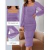 imageZESICA Womens Sexy Ruched Bodycon Midi Dress Long Puff Sleeve Square Neck Backless Cocktail Party Wedding DressesPurple