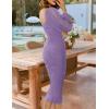 imageZESICA Womens Sexy Ruched Bodycon Midi Dress Long Puff Sleeve Square Neck Backless Cocktail Party Wedding DressesPurple