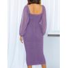 imageZESICA Womens Sexy Ruched Bodycon Midi Dress Long Puff Sleeve Square Neck Backless Cocktail Party Wedding DressesPurple