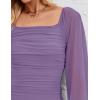 imageZESICA Womens Sexy Ruched Bodycon Midi Dress Long Puff Sleeve Square Neck Backless Cocktail Party Wedding DressesPurple