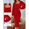 imageZESICA Womens Sexy Ruched Bodycon Midi Dress Long Puff Sleeve Square Neck Backless Cocktail Party Wedding DressesRed
