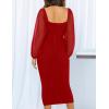 imageZESICA Womens Sexy Ruched Bodycon Midi Dress Long Puff Sleeve Square Neck Backless Cocktail Party Wedding DressesRed