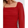 imageZESICA Womens Sexy Ruched Bodycon Midi Dress Long Puff Sleeve Square Neck Backless Cocktail Party Wedding DressesRed