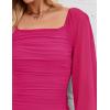 imageZESICA Womens Sexy Ruched Bodycon Midi Dress Long Puff Sleeve Square Neck Backless Cocktail Party Wedding DressesRose