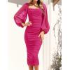 imageZESICA Womens Sexy Ruched Bodycon Midi Dress Long Puff Sleeve Square Neck Backless Cocktail Party Wedding DressesRose