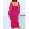 imageZESICA Womens Sexy Ruched Bodycon Midi Dress Long Puff Sleeve Square Neck Backless Cocktail Party Wedding DressesRose