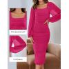 imageZESICA Womens Sexy Ruched Bodycon Midi Dress Long Puff Sleeve Square Neck Backless Cocktail Party Wedding DressesRose