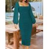 imageZESICA Womens Sexy Ruched Bodycon Midi Dress Long Puff Sleeve Square Neck Backless Cocktail Party Wedding DressesTeal