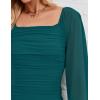 imageZESICA Womens Sexy Ruched Bodycon Midi Dress Long Puff Sleeve Square Neck Backless Cocktail Party Wedding DressesTeal