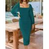 imageZESICA Womens Sexy Ruched Bodycon Midi Dress Long Puff Sleeve Square Neck Backless Cocktail Party Wedding DressesTeal