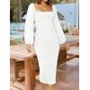 imageZESICA Womens Sexy Ruched Bodycon Midi Dress Long Puff Sleeve Square Neck Backless Cocktail Party Wedding DressesWhite