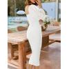 imageZESICA Womens Sexy Ruched Bodycon Midi Dress Long Puff Sleeve Square Neck Backless Cocktail Party Wedding DressesWhite