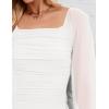 imageZESICA Womens Sexy Ruched Bodycon Midi Dress Long Puff Sleeve Square Neck Backless Cocktail Party Wedding DressesWhite