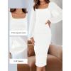 imageZESICA Womens Sexy Ruched Bodycon Midi Dress Long Puff Sleeve Square Neck Backless Cocktail Party Wedding DressesWhite