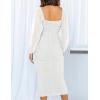 imageZESICA Womens Sexy Ruched Bodycon Midi Dress Long Puff Sleeve Square Neck Backless Cocktail Party Wedding DressesWhite