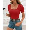 imageZESICA Womens Short Sleeve Square Neck T Shirts 2025 Summer Slim Fit Casual Basic Business Work Tee TopsRed