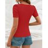 imageZESICA Womens Short Sleeve Square Neck T Shirts 2025 Summer Slim Fit Casual Basic Business Work Tee TopsRed