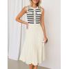 imageZESICA Womens Sleeveless Striped Midi Dress Summer Crewneck Button Knit Swing Pleated A Line Casual DressesBeige