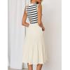 imageZESICA Womens Sleeveless Striped Midi Dress Summer Crewneck Button Knit Swing Pleated A Line Casual DressesBeige