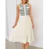 imageZESICA Womens Sleeveless Striped Midi Dress Summer Crewneck Button Knit Swing Pleated A Line Casual DressesBeige
