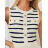 imageZESICA Womens Sleeveless Striped Midi Dress Summer Crewneck Button Knit Swing Pleated A Line Casual DressesBeige