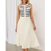 imageZESICA Womens Sleeveless Striped Midi Dress Summer Crewneck Button Knit Swing Pleated A Line Casual DressesBeige