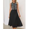 imageZESICA Womens Sleeveless Striped Midi Dress Summer Crewneck Button Knit Swing Pleated A Line Casual DressesBlack
