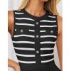 imageZESICA Womens Sleeveless Striped Midi Dress Summer Crewneck Button Knit Swing Pleated A Line Casual DressesBlack