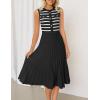 imageZESICA Womens Sleeveless Striped Midi Dress Summer Crewneck Button Knit Swing Pleated A Line Casual DressesBlack