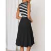 imageZESICA Womens Sleeveless Striped Midi Dress Summer Crewneck Button Knit Swing Pleated A Line Casual DressesBlack