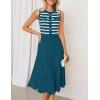 imageZESICA Womens Sleeveless Striped Midi Dress Summer Crewneck Button Knit Swing Pleated A Line Casual DressesBlue