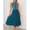 imageZESICA Womens Sleeveless Striped Midi Dress Summer Crewneck Button Knit Swing Pleated A Line Casual DressesBlue
