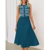 imageZESICA Womens Sleeveless Striped Midi Dress Summer Crewneck Button Knit Swing Pleated A Line Casual DressesBlue
